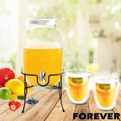 日本FOREVER 夏天必備派對玻璃果汁飲料桶(含桶架)4L附雙層玻璃杯200ML