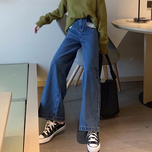 免運 現貨複古秋冬學院風寬鬆顯瘦百搭個性簡約淑女潮流高腰休閒牛仔闊腿褲寬褲