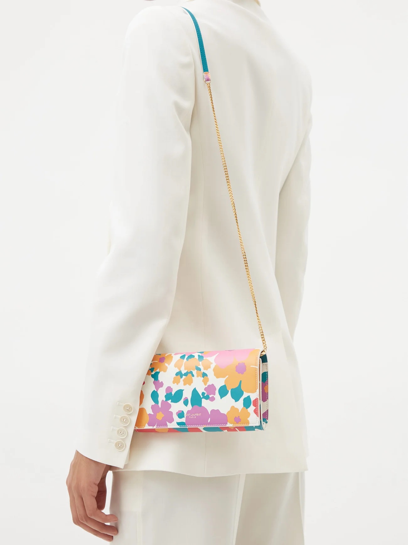 Saint LaurentMini floral-print leather cross-body bag