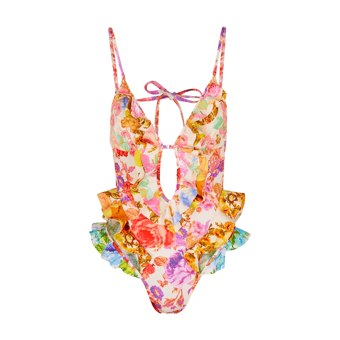 Zimmermann Raie Floral-print Ruffled Swimsuit - Multicoloured - 1