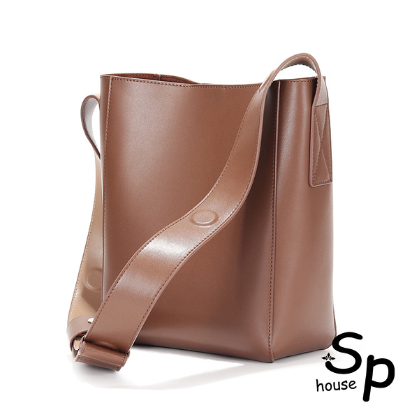 【Sp house】時尚極簡OL大容量復古真皮水桶包(焦糖色)