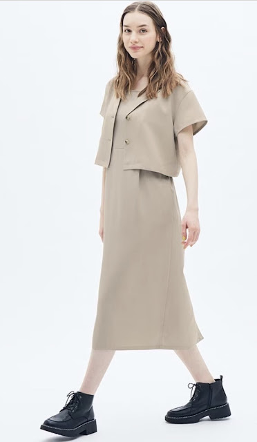 GU 女裝 兩件式襯衫連身裙組(短袖)