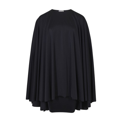 This is an iconic piece from Balenciaga's runway, the Flip Cape dress. The mini size contrasts with 