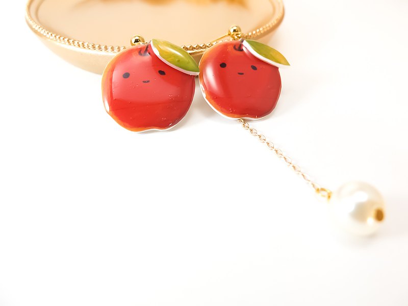 蘋果 珍珠 耳環 可愛 療癒 水果
