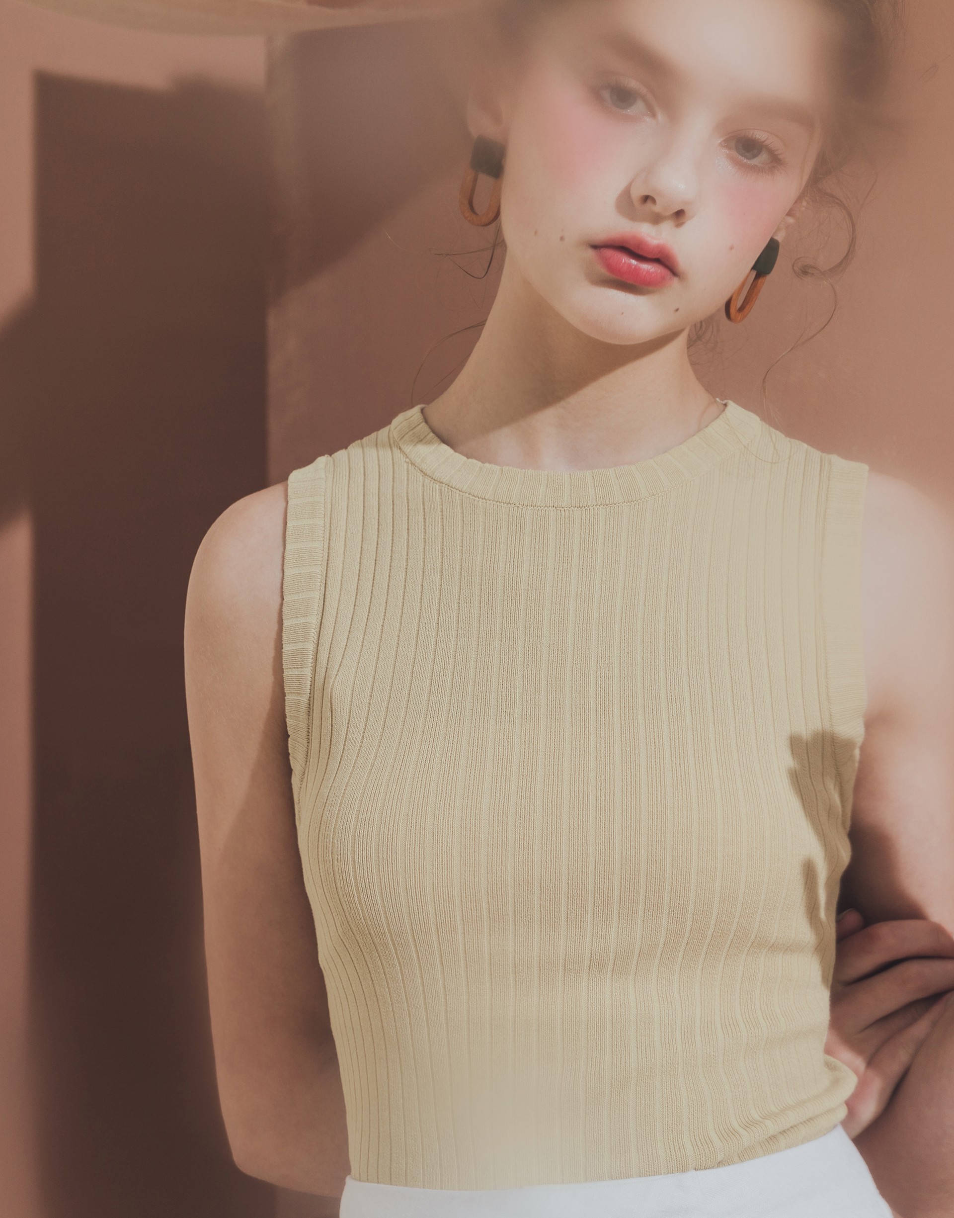 PAZZO+圓領坑條針織背心