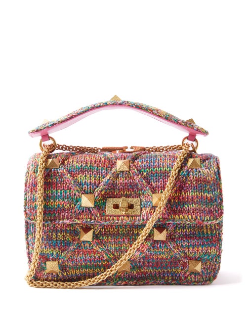Valentino Garavani - Roman Stud Studded Cotton-knit Shoulder Bag - Womens - Multi