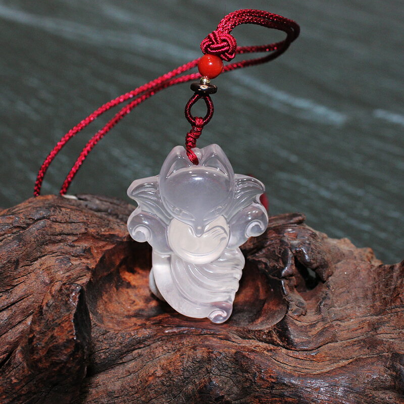 如鴻天然冰粉水晶狐貍吊墜九尾狐桃花運男女款情侶項鏈掛件禮物