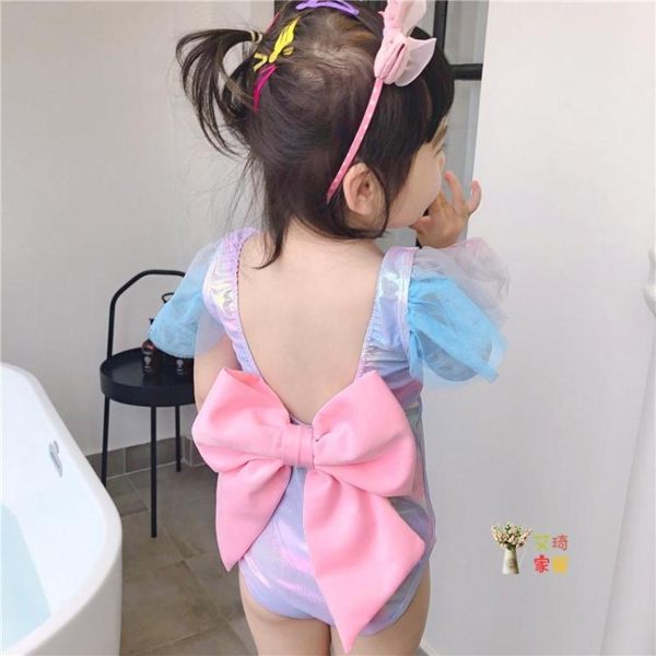 女童泳衣 兒童泳衣亮晶面料可愛韓國女童美人魚泳衣溫泉可愛蝴蝶結