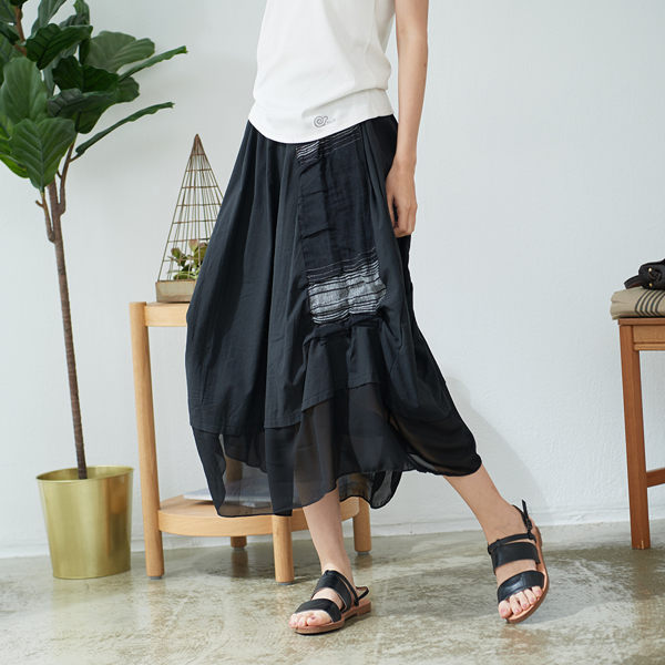 【慢。生活】設計師雪紡拼接文藝長裙 563 FREE黑色