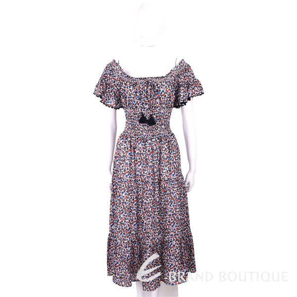 TORY BURCH Wildflower 流蘇細節多彩花紋棉質寬肩洋裝 1810379-97