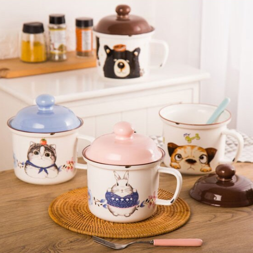 泡麵杯碗陶瓷可微波便當碗附手把手拿碗學生上班族萌趣-兔/貓/熊/狗【AAA4067】