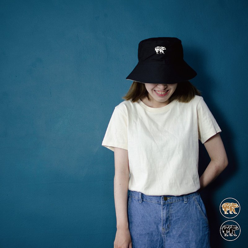 【客製】雙色漁夫帽（黑色 ／卡其、深藍／棗紅、牛仔／暗紅） 雙面可帶可印刷