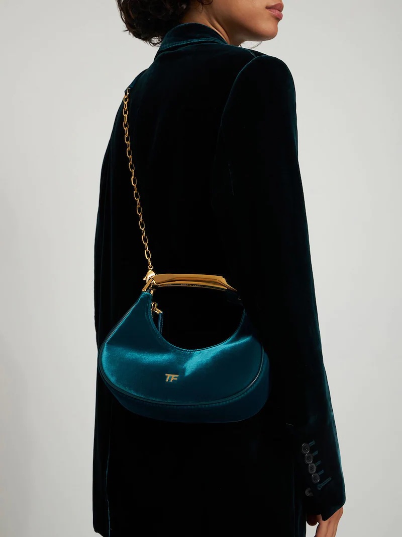 TOM FORD 迷你天鵝絨手提新月包