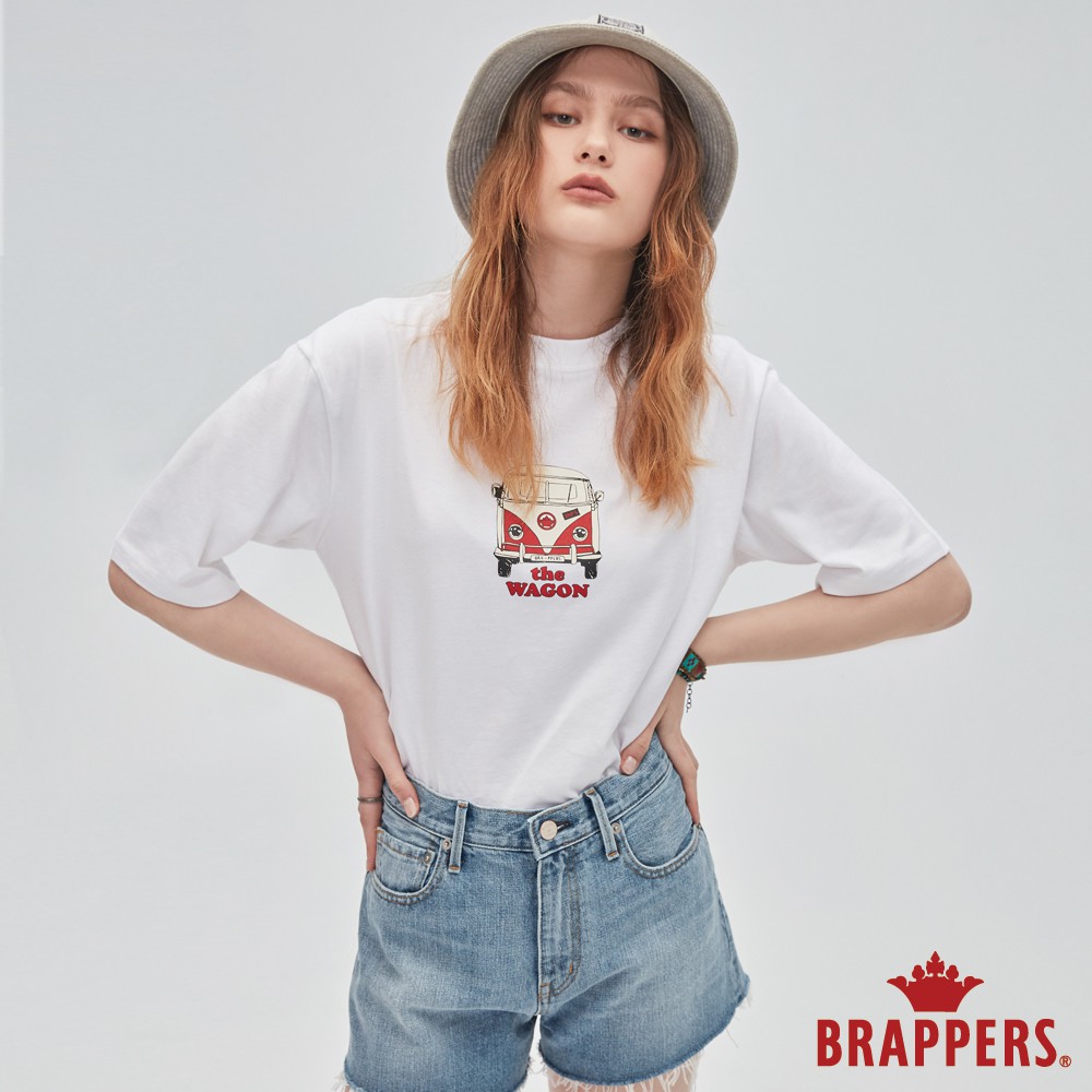 BRAPPERS 女款 復古胖卡短版印花T-白