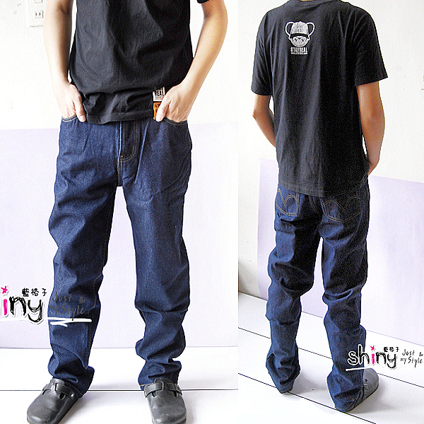 丹寧原色深藍直統牛仔褲(排釦款/拉鍊款)