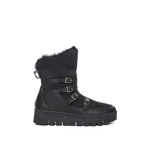 【Australia Luxe】CURRIE 真皮皮扣厚底雪靴-黑