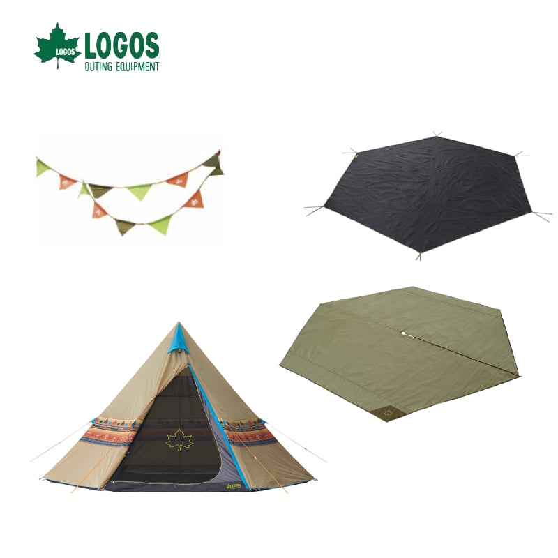 日本LOGOS 印地安帳蓬400全餐 400帳篷+內墊+地墊+三色旗幟 No.71809510