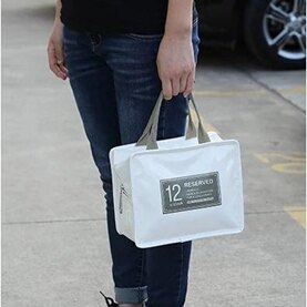 韓國清新午餐便當包漆皮PU野餐包鋁箔保溫袋保冷冰包女手提飯盒袋