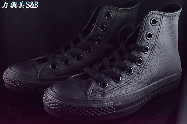 CONVERSE all star 經典款 高筒皮革全黑 荔枝皮 【3480】