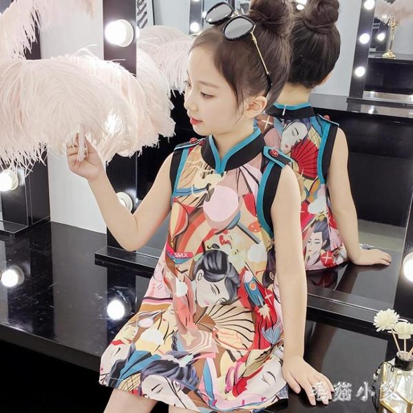 2019夏季女童旗袍裙新款時尚中大童花色洋裝女孩中國風連身裙 CJ2340『毛菇小象』
