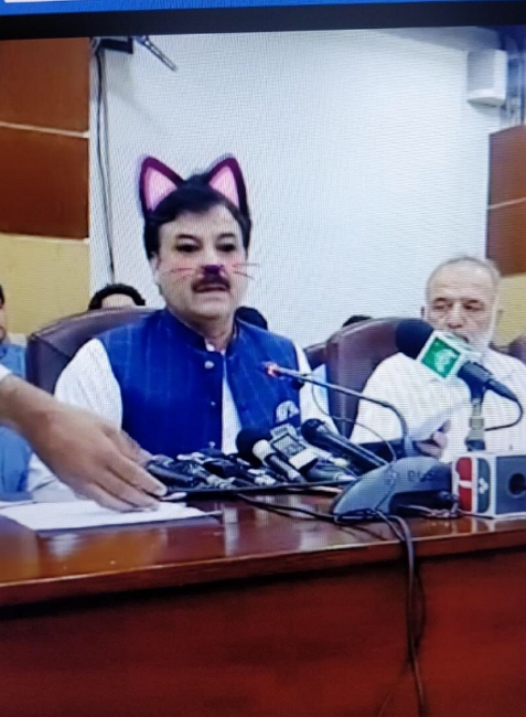 巴基斯坦政府官員直播會議，誤開貓耳濾鏡讓全世界都萌起來