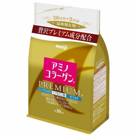 日本明治 日本熱銷NO.1 膠原蛋白粉補充包袋裝214g 白金尊爵版 添加Q10及玻尿酸 日本平行輸入