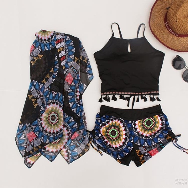 泳裝泳衣女度假沙灘防曬披肩三件套游泳溫泉性感平角保守韓國顯瘦遮肚