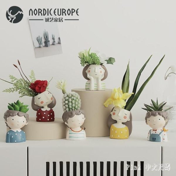 假花裝飾擺件 ins北歐治愈系人偶假花卉盆栽綠植室內客廳仿真植物裝飾 LC4152 【Pink中大尺碼】