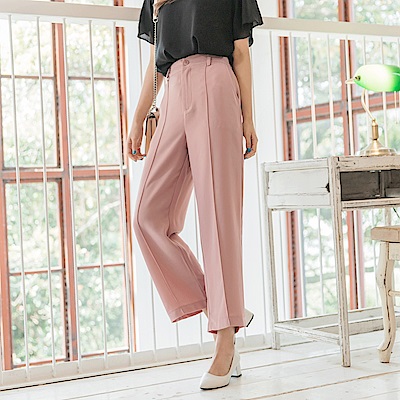 立體摺線剪裁純色西裝直筒褲-OB嚴選