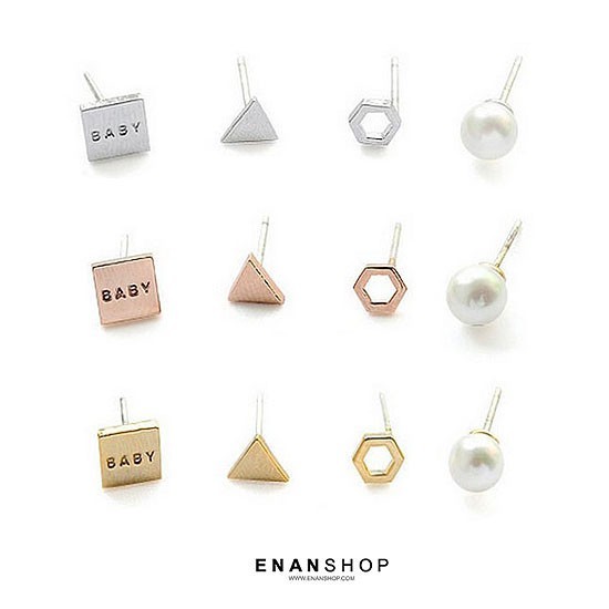 珍珠幾何4件組耳環 皮諾丘製作人同款 不對稱耳環 氣質 耳釘 惡南宅急店0139d 耳環批發專區請點這裡#enanshop銅板耳環