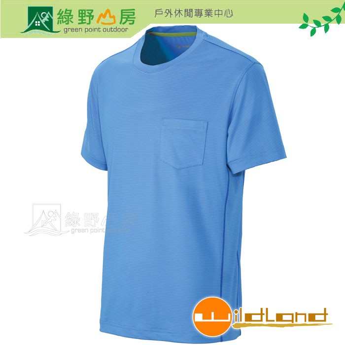 綠野山房》Wildland 荒野 台灣 男 彈性條紋上衣 速乾 抗UV 排汗 戶外 郊遊 海藍 0A31628-52