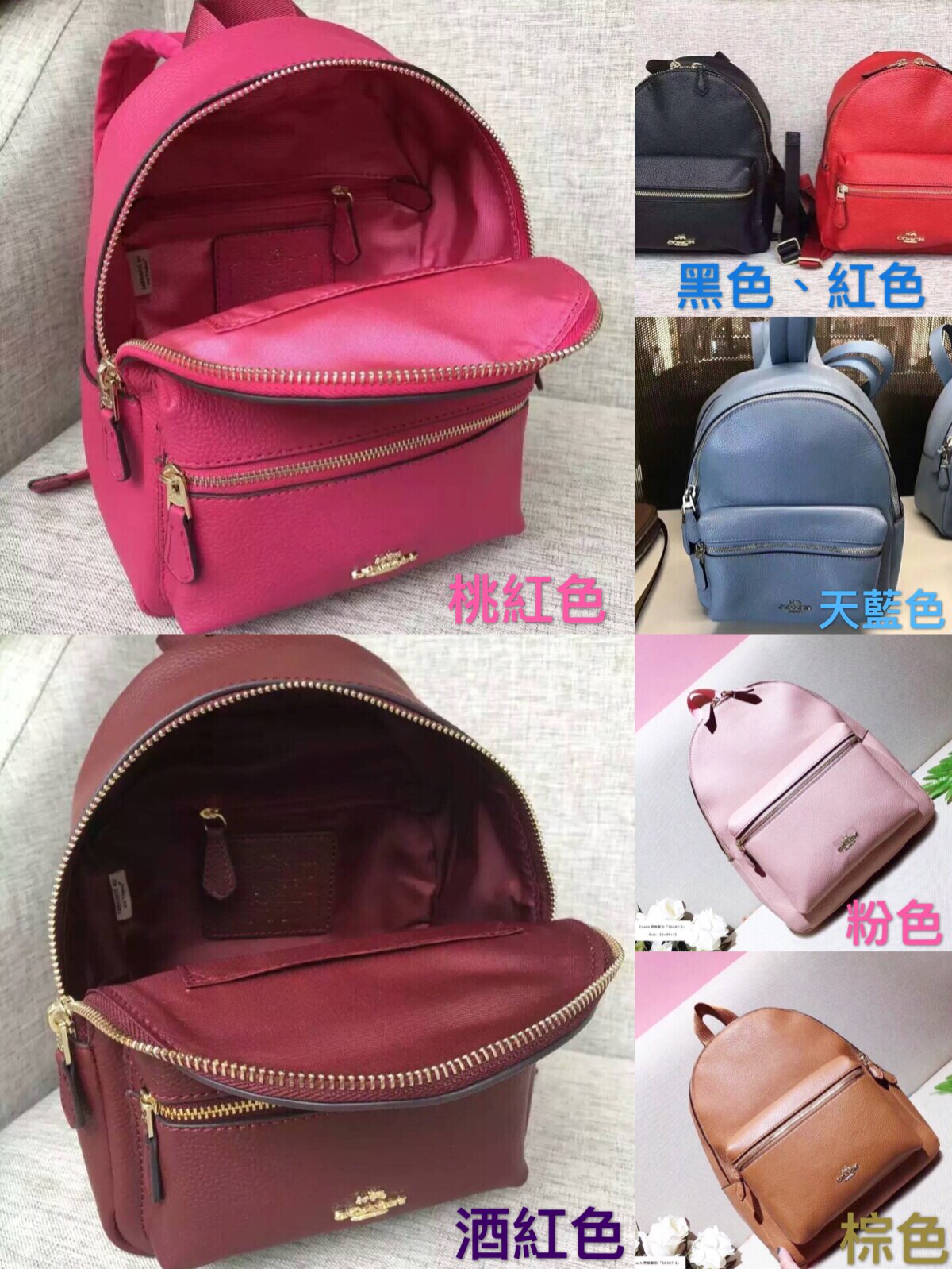 *vivi shop*美國COACH F38263、38288 雙肩包(小S、大號) 素面荔枝紋皮款 後背包 .(代購Outlet特惠專場) 時尚風格 多色可選 限量出清特惠 -附購證、紙袋