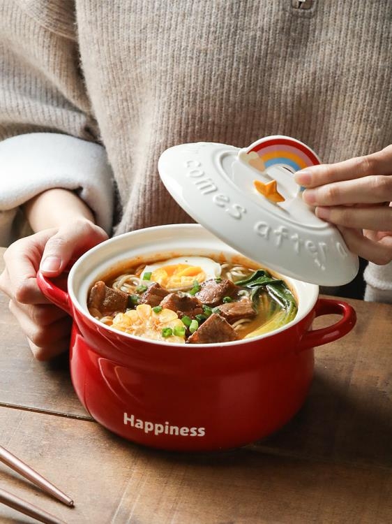 泡麵碗 WUXIN 帶蓋泡面碗陶瓷可愛學生宿舍日式方便面湯碗雙耳可微波加熱 夢藝