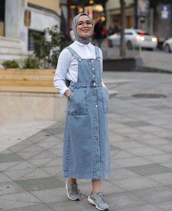 ootd overall jeans hijab