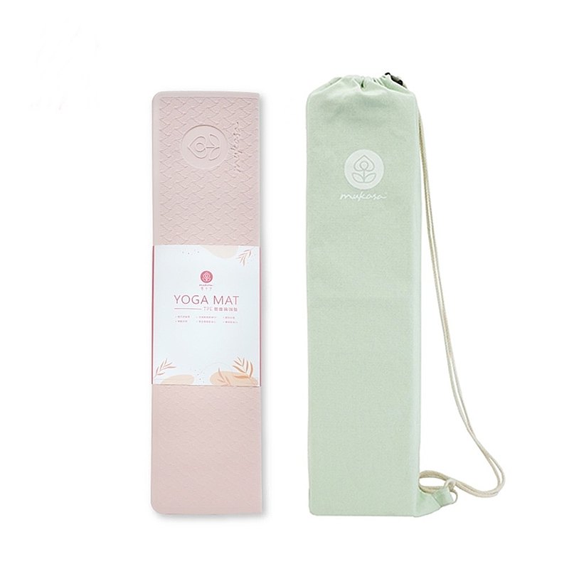 【Mukasa】TPE折疊瑜珈墊 6mm (12摺) - 香檳粉 + 瑜珈墊束口背袋
