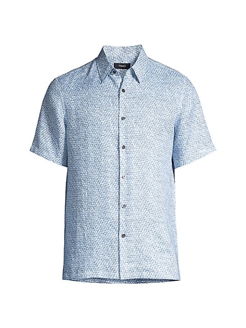 Featuring a geometric print, this short-sleeve shirt lends dimensional visuals.; Spread collar; Shor