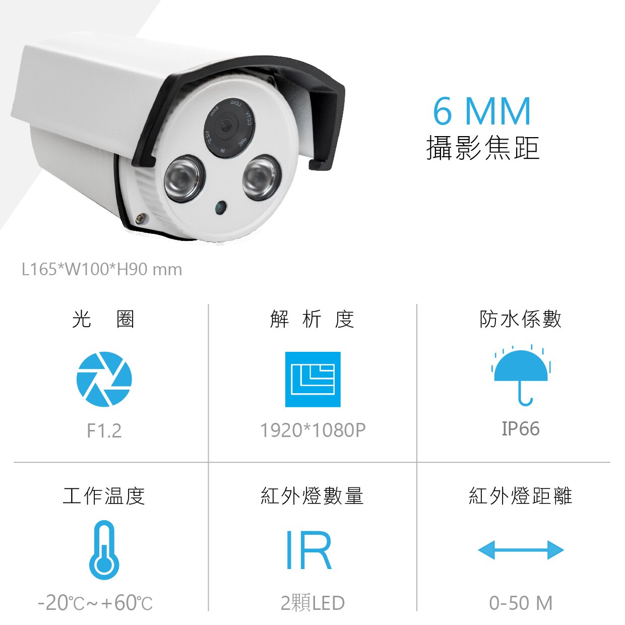 監視器 AHD 1080P 6mm防水槍型攝影機 一線切換 200萬光學鏡頭 AHD / 類比 夜視 2顆紅外線 專業切換 監控設備 CAM DVR 向下相容 CVBS現貨+一年保固+發票+保固卡