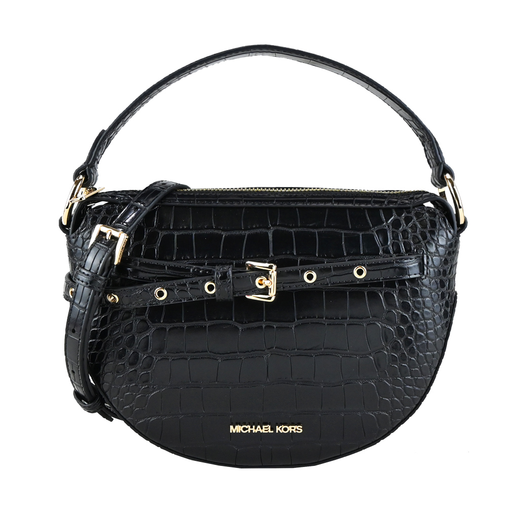 MICHAEL KORS MK鱷魚紋扭結釦飾兩用半月包-黑