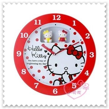 ♥小花花日本精品♥ Hello Kitty 公仔 壁掛鐘 音樂掛鐘 靜音 家庭擺飾飾品 紅色 22003300