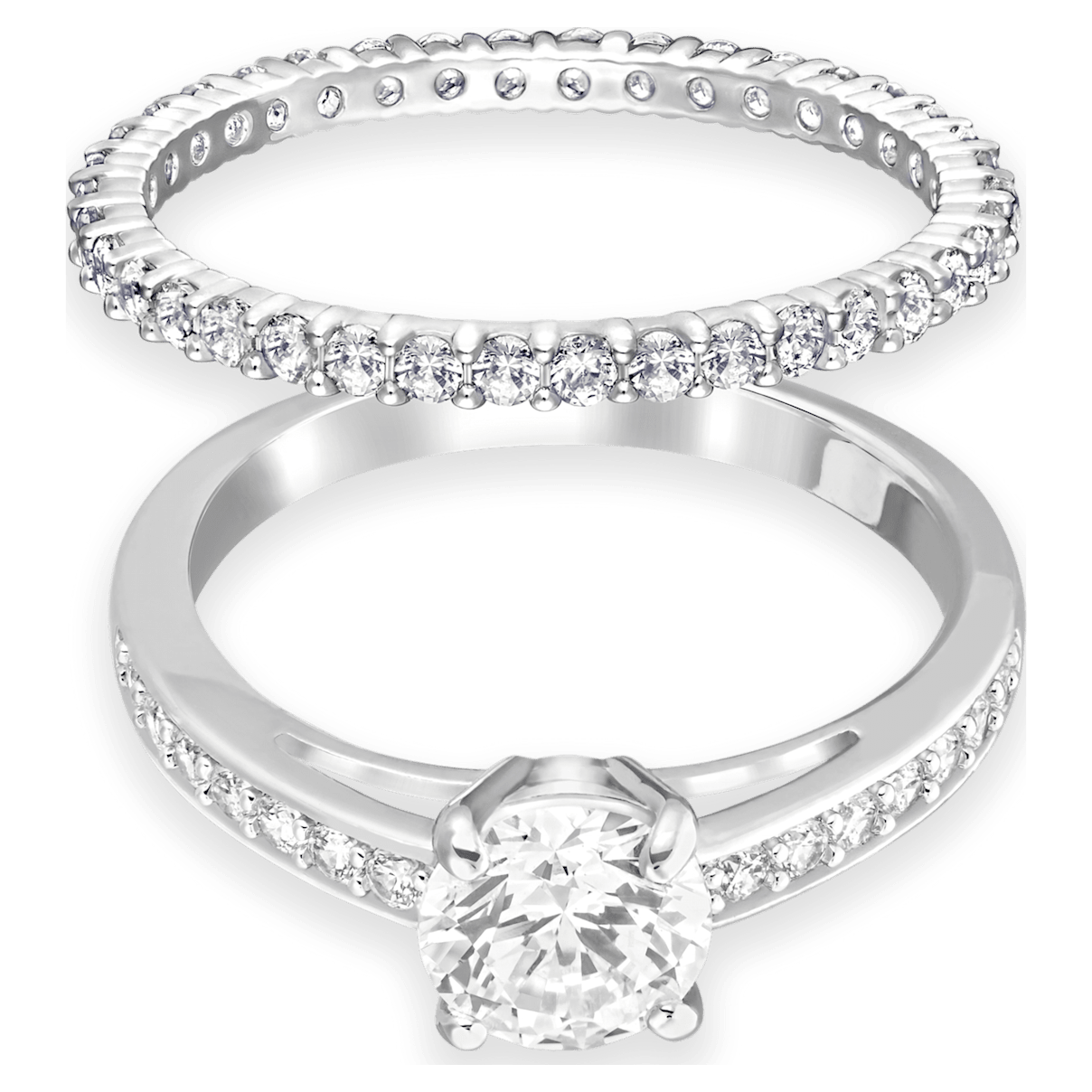 Swarovski Attract 戒指, 套裝 (2)、球形切割、密鑲, 白色, 鍍白金色