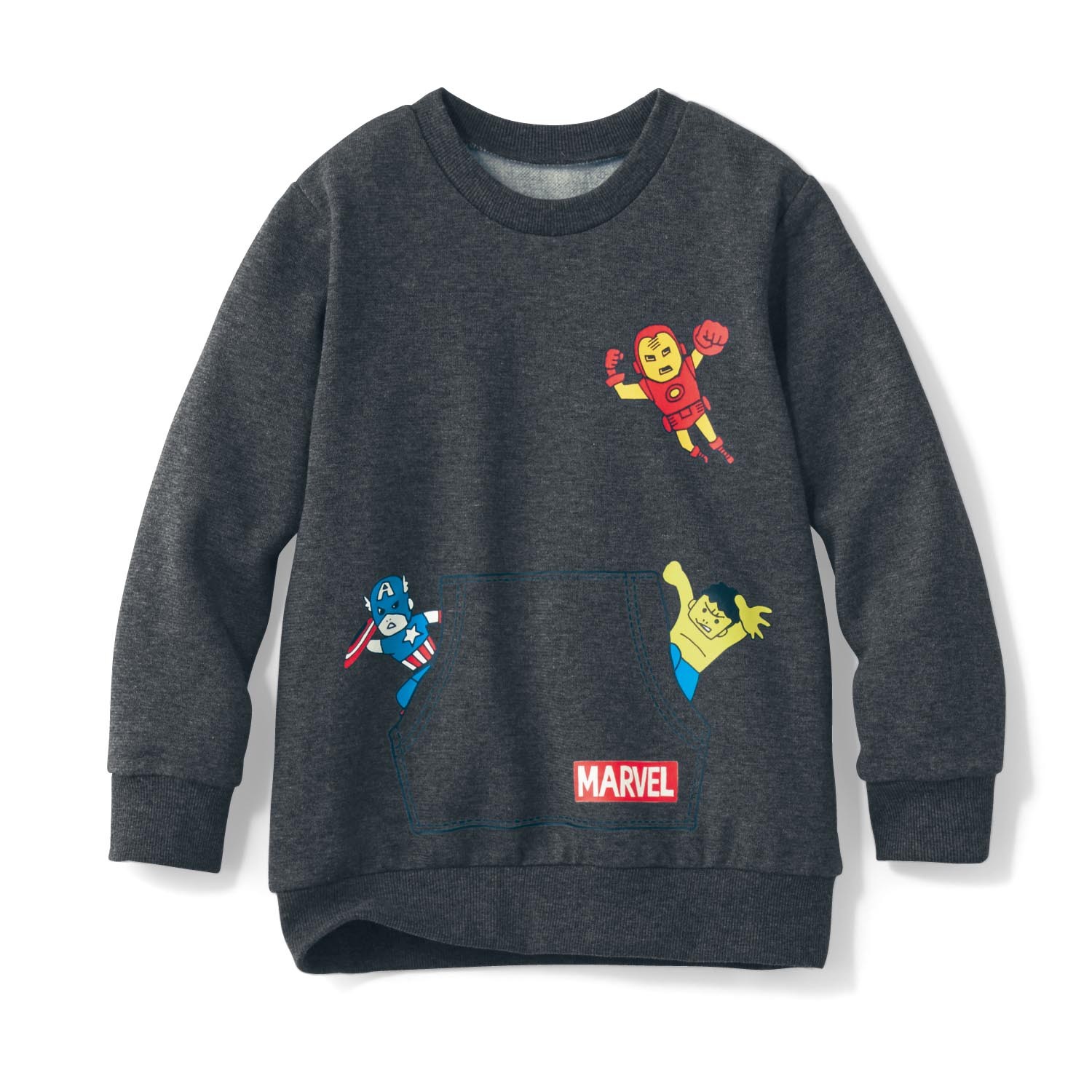 【日本千趣會】童裝同步連線。純棉裏起毛，柔軟保暖。100-150cm 尺寸都有。手繪感 MARVEL 印花，吸睛可愛;日本千趣會童裝的高品質，一直以來都深受媽咪喜愛！除了有吸睛的米奇米妮、迪士尼公主、