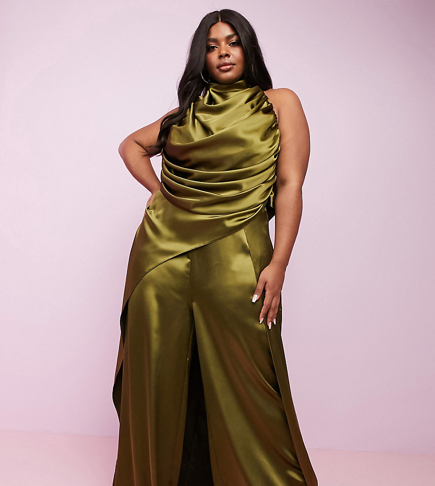 Plus-size top by ASOS DESIGN Red carpet not included Halter-neck Ruched design Open back High low he