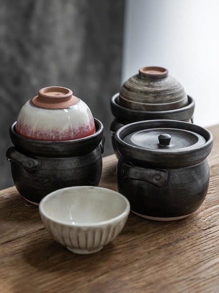 日本進口萬古燒一人食鍋碗一體飯鍋煮粥煲湯土鍋燉鍋砂鍋蓋碗鍋