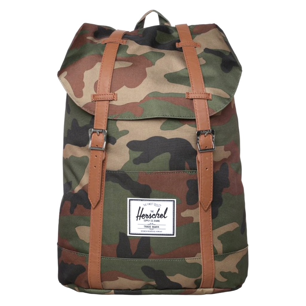 Herschel Retreat 大型 迷彩 Camo 皮革帶 帆布 磁扣 耳機孔 厚筆電層 後背包 [現貨] [瑕疵]