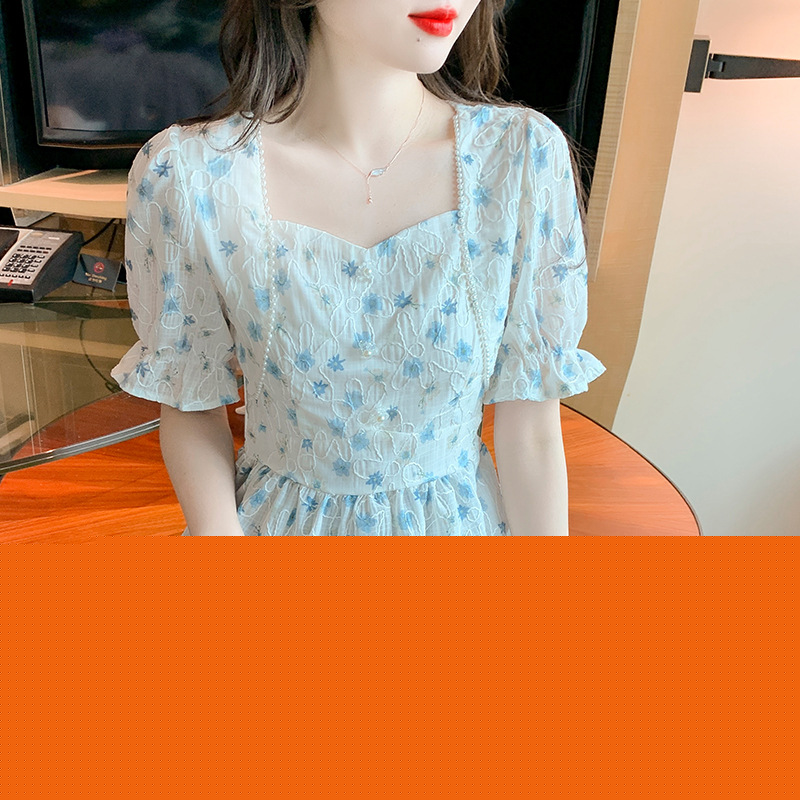 泡泡袖短款上衣女裝夏季2022新款短袖甜美設計感碎花襯衫