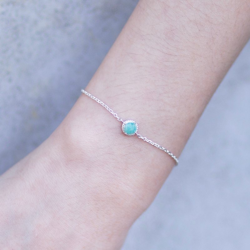 天然玫瑰切割天河石 並使用925純銀手工鑲嵌製作寶石蛋塔爪鑲設計手鍊