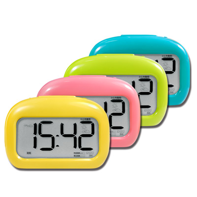 多功能靜音智能感光貪睡計時表情動畫電子鬧鐘-黃粉綠藍