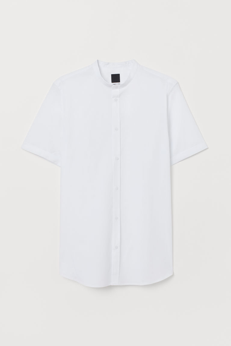 H & M - 健美合身剪裁棉質襯衫 - 白色