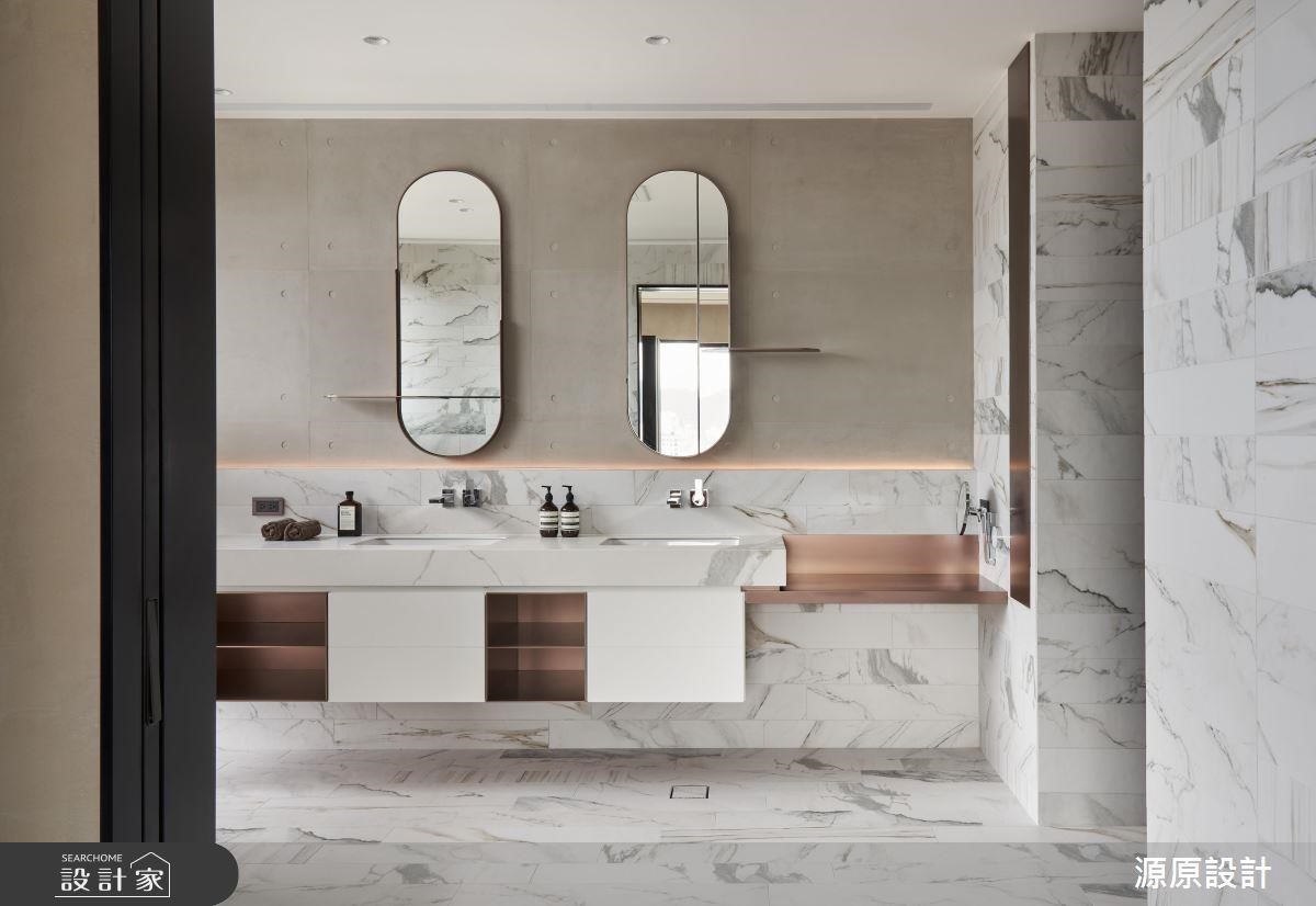 浴室設計除了地、壁磚外，面盆選擇、浴櫃設計到鏡面搭
