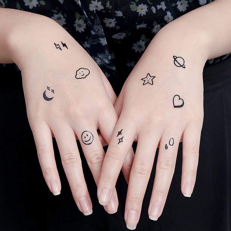 迷你刺青紋身貼紙 - 笑臉 小熊 愛心 手指刺青 組合 2 款